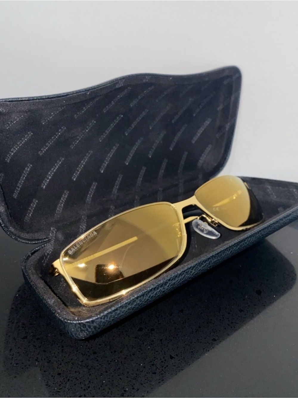 Authentic Balenciaga Gold Sunglasses rectangle wrap shield 64mm Half Rim BB0094S
